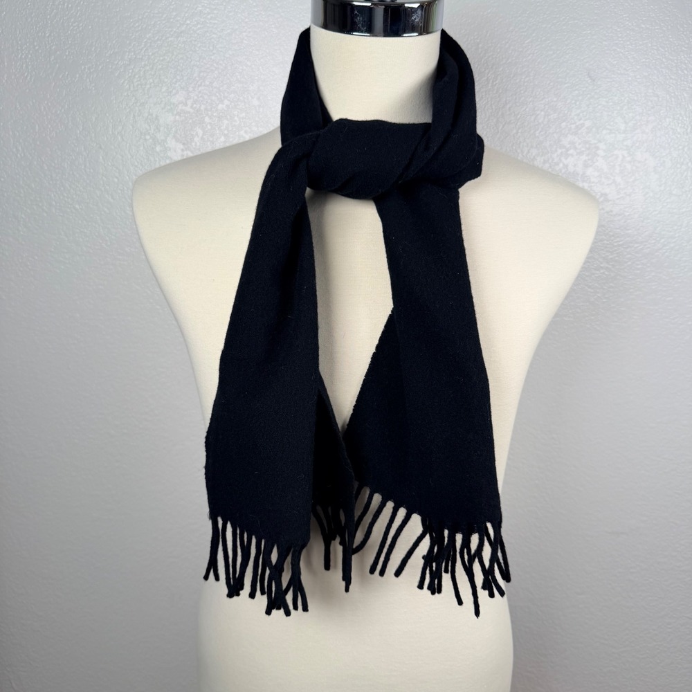 Lands End Black 100% Lambswool Scarf Woven in Great Britain Fringed